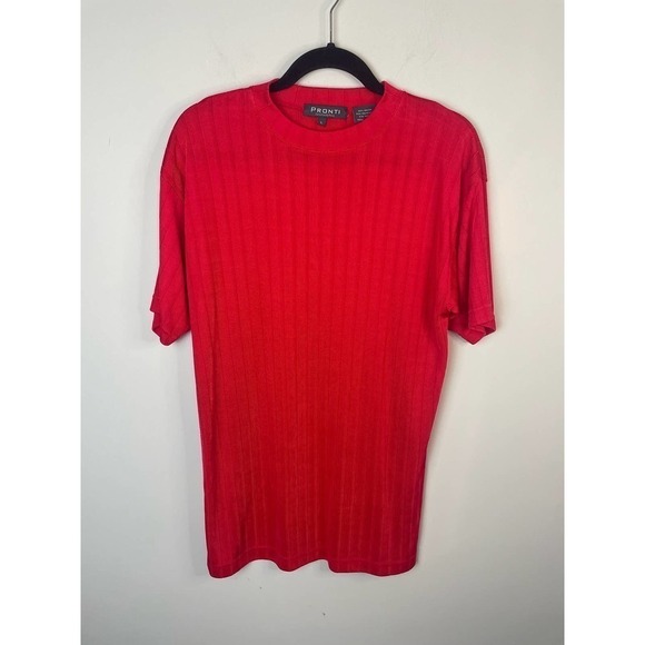Pronti Collection by Phita Mens Red Tee Large Short Sleeve Ribbed Knit - Picture 1 of 5